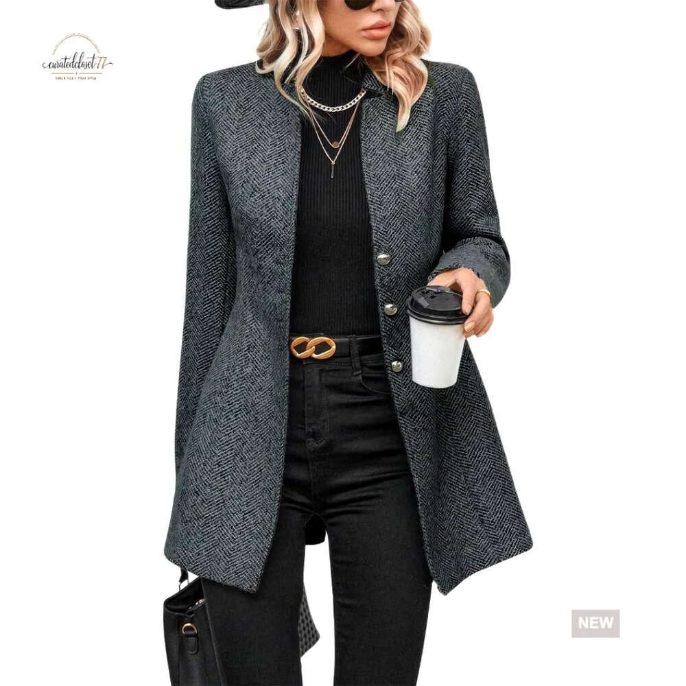 Slim Fit Wool Blend Blazer Notched Collar Business Casual Long Sleeve